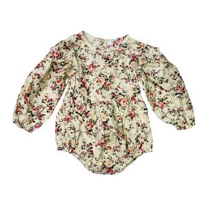 Floral Puffed Long Sleeve Baby Bodysuit Romper